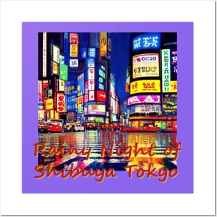 Japan Rainy Night of Shibuya Tokyo by Kana Kanjin Posters and Art